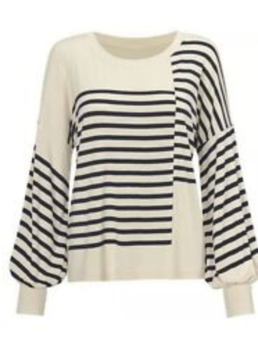 CAbi Cream and Navy Striped Balloon Sleeve Top Large